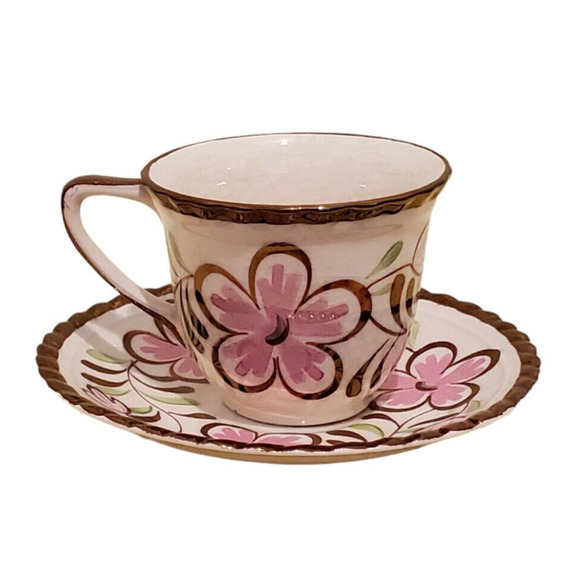 Grays Pottery Demitasse Cup Saucer Floral Flowers Gold Trim Hand Painted England - Picture 2 of 6